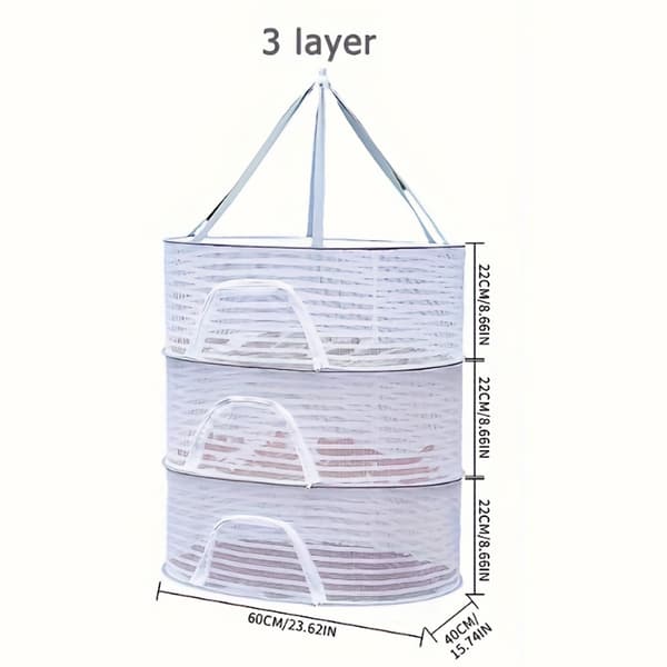 3-Tier Foldable Mesh Drying Rack with Zipper, Space-Saving Drying Net for Herbs and Food for Home and Camping-FX- 1PC-3 layers