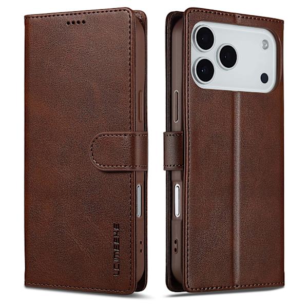 Ekte skinnveske med stativ til iPhone 17 Pro Max (brun)-FX-