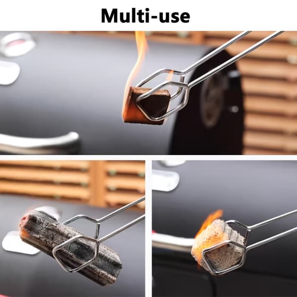 Grilltang i rustfrit stål til kul, lang varmebestandig grilltang til udendørs bålplads 1pc