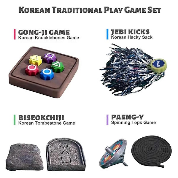 Koreansk Folkespillsett (Koreanske Tradisjonelle Spill) - Jebi Chagi, Gong-, Bishokchigi, Paeng-Y, Fam