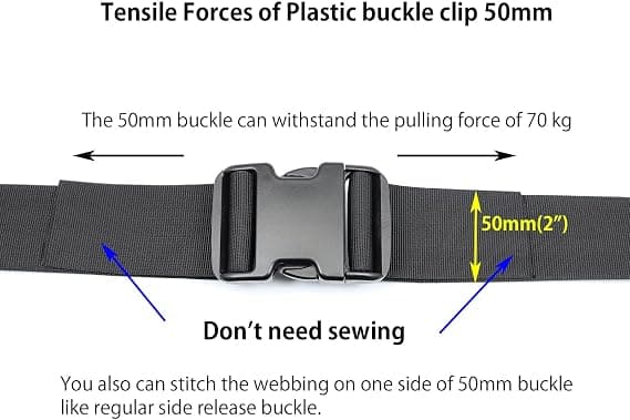 Double Adjustable Quick Release Buckles, 50mm, Heavy Duty Plastic Buckles, Replacement Buckles for Backpacks, Adjustable Without Sewing, 2 Sets-FX-