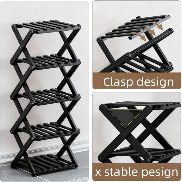 Foldable Shoe Rack, Small Narrow Shoe Rack, Bamboo Foldable Narrow Shoe Rack, Suitable for Dormitory, Rental Apartment, Balcony White-FX- White 5-Tier
