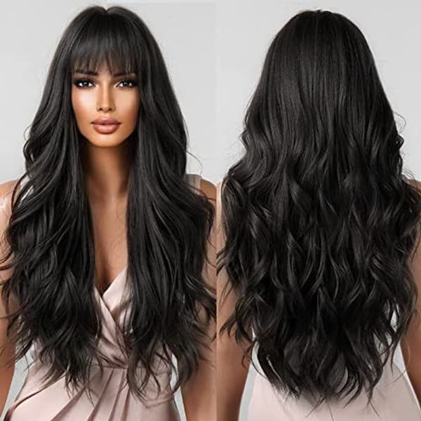 Lång vågig högglansig damperuk med lugg och äkta hårfibrer-FX-
