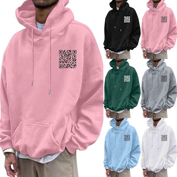 Rolig FU QR-kod Hoodie QR-kod Hoodie Unisex Rolig Skämt Skanningsbar Grafisk Tryckt Tröja med Huva Ljusgrå Light Grey M