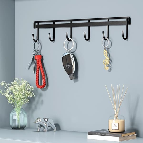 Pieces Kitchen Utensil Holder, Kitchen with 6 Hooks, Storage Rack for Kitchen/Bathroom without Drilling (Black)-FX-