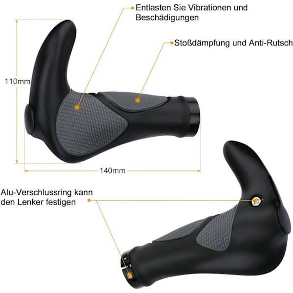 Sykkelstyre, Ergonomiske Gummisykkelstyre, Sklisikre Styre 22mm, for MTB BMX Sammenleggbare By-Sykler, Sparkesykkelstyre【HY】
