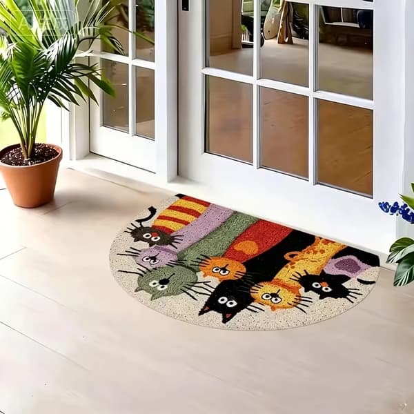 Halvcirkelformad kattdörrmatta 40x60cm Halkfri Polyester Inomhus Utomhus 40x60cm