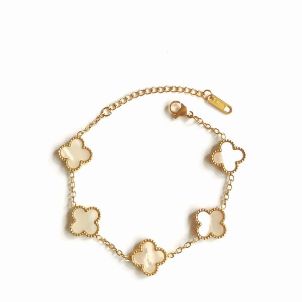 Firkløver armbånd 18k guldbelagt rustfrit stål dobbeltsidet aftermarket hvid{F2}