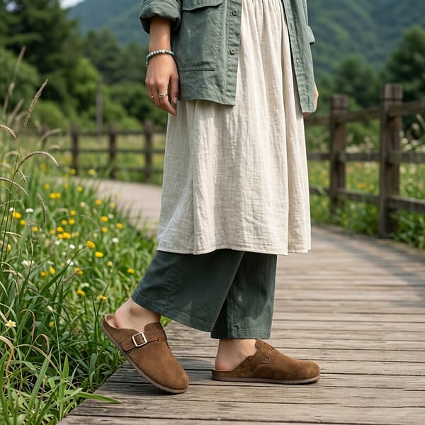 Mules för kvinnor i brunt sammet med rund tå, bred passform, halkfri sula EU 37 Black