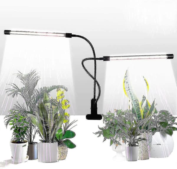 Dobbelt hoved 50W LED vækstlys med klemme, 4/8/12H timer & 5 dæmpbare niveauer-FX-