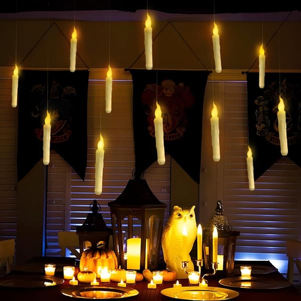 12 Magiske Flydende LED-lys med Tryllestav - Flammefrit Halloween-pynt-FX-