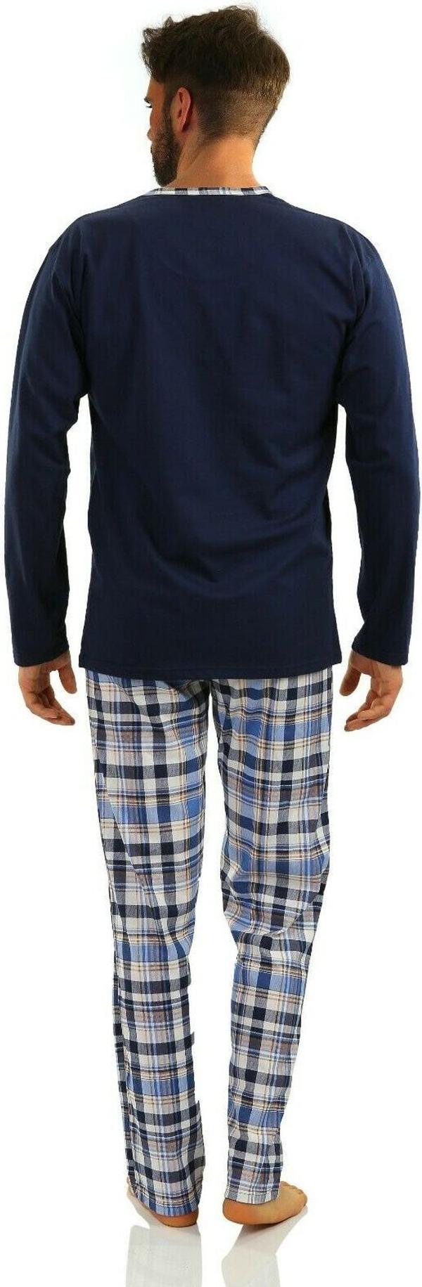 Sesto Senso Pyjamas för män 100% bomull långärmad + pyjamasbyxor nattkläder - 2188/17 Marinblå - L-FX-