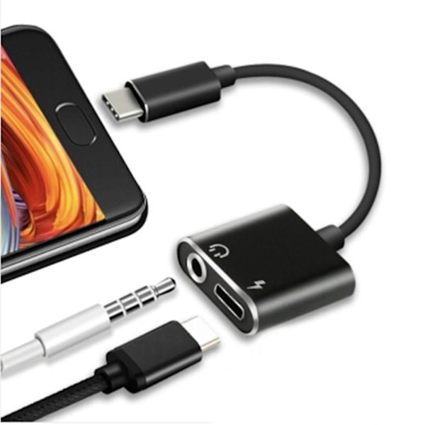 2-i-1 Type-C til 3,5 mm Hodetelefonkontakt Adapter/Lader, Hodetelefoner Aux Lyd & Ladeadapter