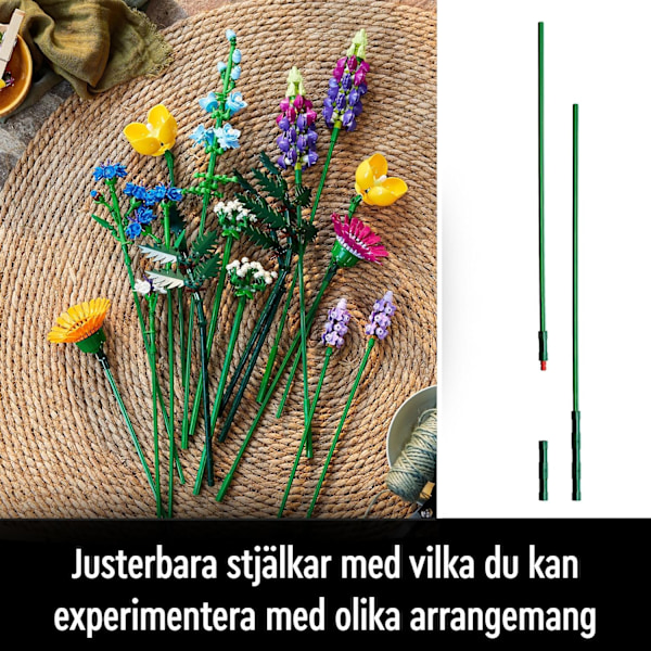 10313 Icons Villikukkakimppu, laventelia ja gerbera sisältäen, Rakennussarja aikuisille, Lahja, Botanical Collection, 2024-setti