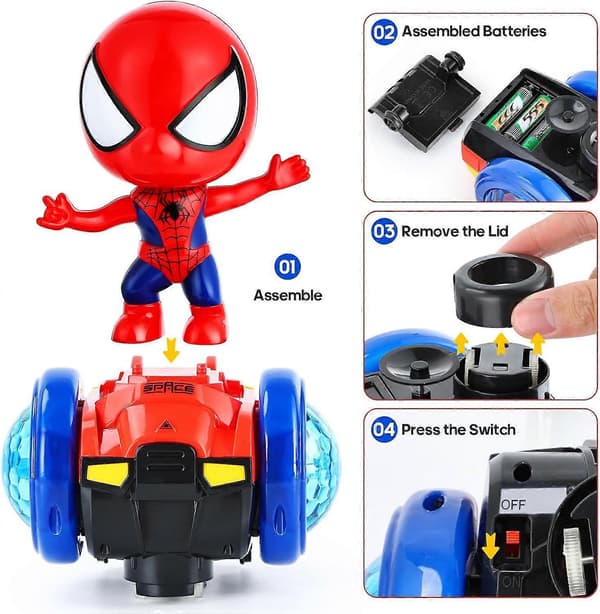 Dansende Spider-Man Robot Sensorisk Leketøy med Blinkende Lys og Musikk, Interaktive Lysende Billeker, Julegaver til Barn Gutter Jenter-FX-
