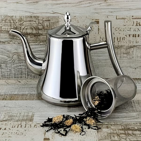 Tekanne i rustfritt stål med avtakbar sil for te og kaffe 1.5L Silvery