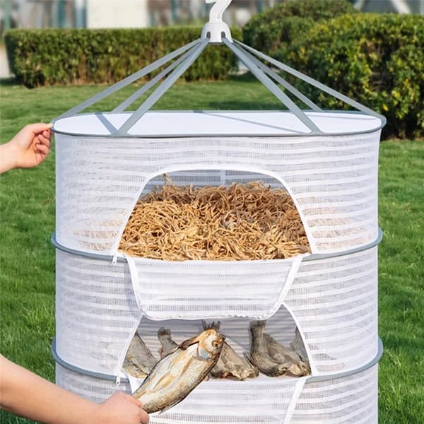 3-Tier Foldable Mesh Drying Rack with Zipper, Space-Saving Drying Net for Herbs and Food for Home and Camping-FX- 1PC-3 layers