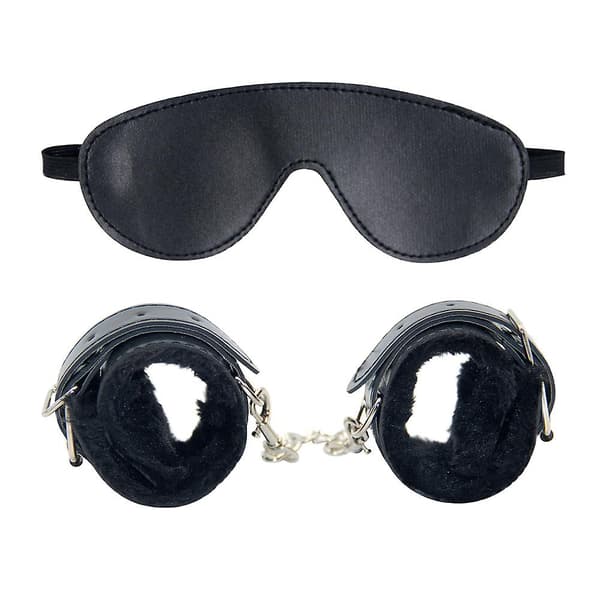 Seks håndjern og bind for øjnene sæt læderarmbånd manchet rollespilsværktøjer til par-FX-