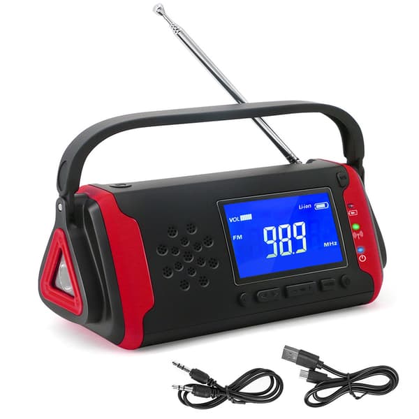 Solar- og håndsving nødradio med lommelygte, FM/Vejr-FX-