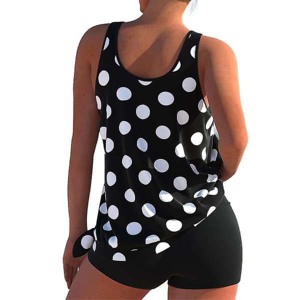 Stilfuldt Tankini-sæt til kvinder med boyshorts til strand eller pool XL Sort hvid prikket-FX-