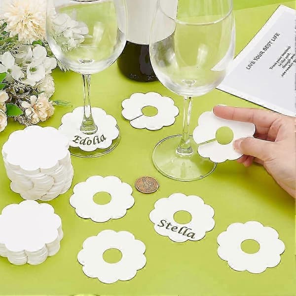 500-pak blanke vinglasmærker, 7 cm blomsterformede papirdrikkemærker-FX-