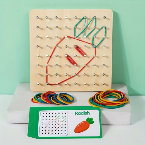 Geometrisk træ-pegboard-puslespil til børn, julegave-FX-
