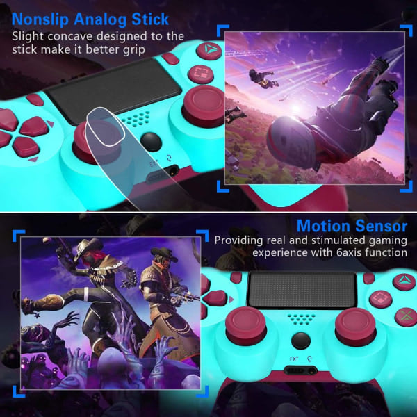 PS4 Trådløs Controller, Playstation 4 Fjernbetjening med Opladningskabel, Berry Blue Controller, Ny Model