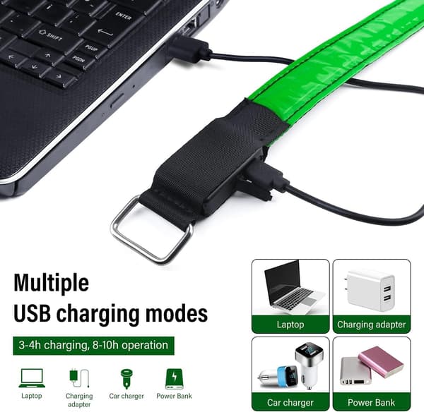 4-pakning USB oppladbare LED sikkerhetsarmbånd, justerbar blinkende-FX-