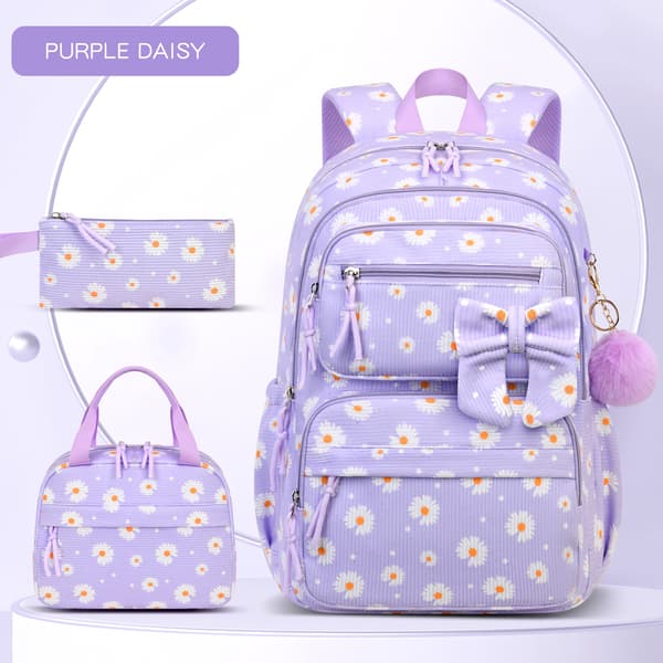 Girls 3-Piece Backpack Set, Includes Lunch Bag and Pencil Case-FX- Purple