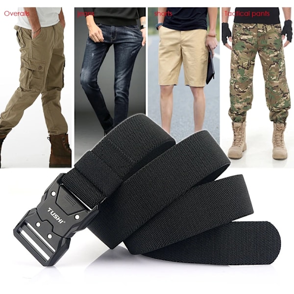 VATLTY Snabbspänne Elastiskt Bälte Herr Hård Legering Spänne Stark Äkta Nylon Dam Stretchbälte Utomhussport Arbetsbälte Hane Marinblå Navy blue 115CM