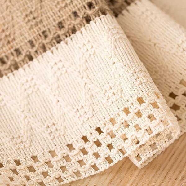 30x120cm Makramé bordløper, naturlig bomull og linstoff-FX-