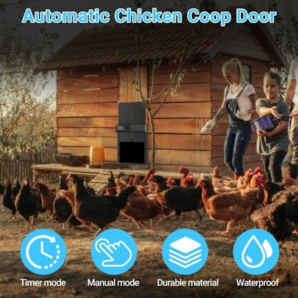 Automatic Chicken Coop Door with Timer and Manual Smart Chicken Door IPX3 Aluminum Chicken Flap for Duck