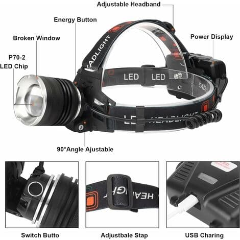 90 000 Lumen LED Hodelykt, 5 Moduser, USB Oppladbar og Vanntett-FX-