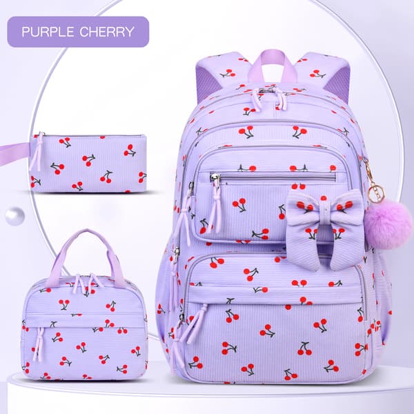Girls 3-Piece Backpack Set, Includes Lunch Bag and Pencil Case-FX- Purple