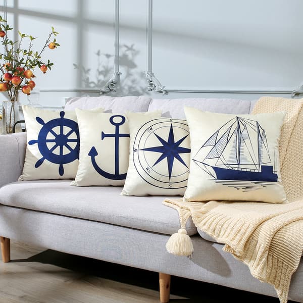 Set med 4 nautiska kuddfodral, marinankarmönster, 45 x 45-FX-