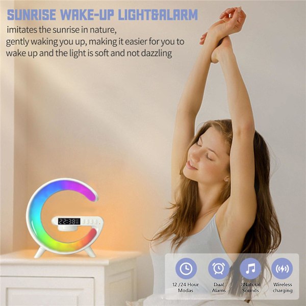 Trådløs opladerlampe Bluetooth-højttaler Musikklokke Alarmknap og appkontrol C