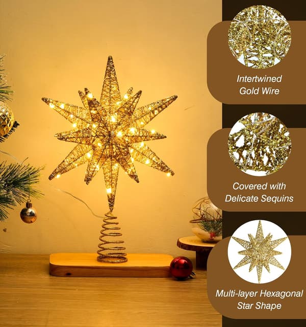 20 LED-lys Metallstjerne Topp til juletre Batteridrevet-FX-