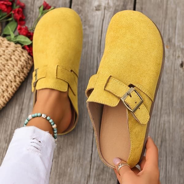 Dame brune fløjl runde tå hjemmesko bred pasform mule sko EU 36-41 Khaki