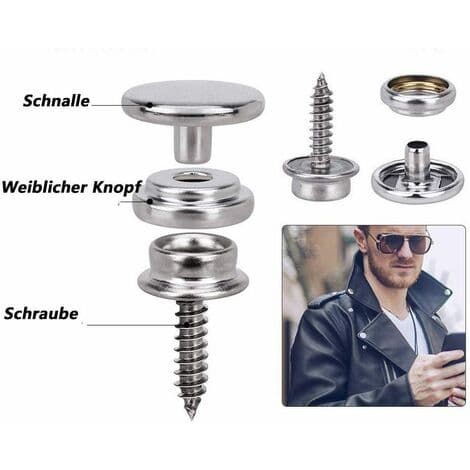 Tryckknappar, 150 st rostfria skruvtryckknappar 15 mm metalltryckknappar set med 2 monteringsverktyg-FX-