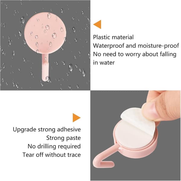 20 Pieces Black and White Self-Adhesive Plastic Hooks, Removable Wall Hangers for Bathroom, Kitchen, Office, Wardrobe, Glass-FX- Pink