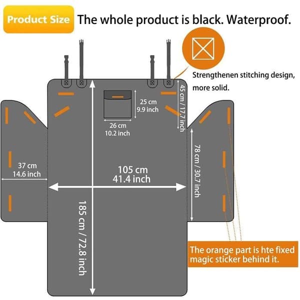 Car Boot Protector for Dogs - Black, Durable and Water-Repellent Backrest Cover/Travel Mat-FX-