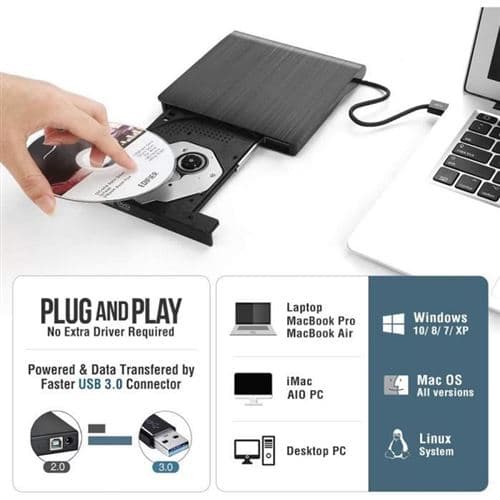 USB 3.0 Ultra Slim Bærbar Ekstern DVD CD-brennerstasjon --FX-