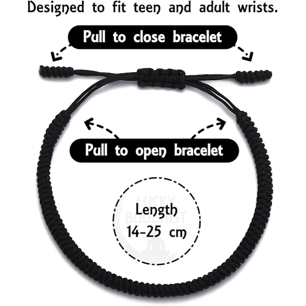 Handgjort tibetanskt lyckoarmband för kvinnor, män, tonåringar, justerbar storlek vänskapsgåva handgjort rep flätat chakraarmband '-PO- Black