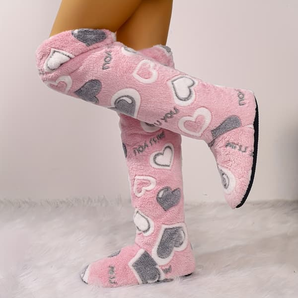 Anzxy Damöverknästrumpor med hjärtmönster och varmt fleecefoder EU38.5-39 Grey