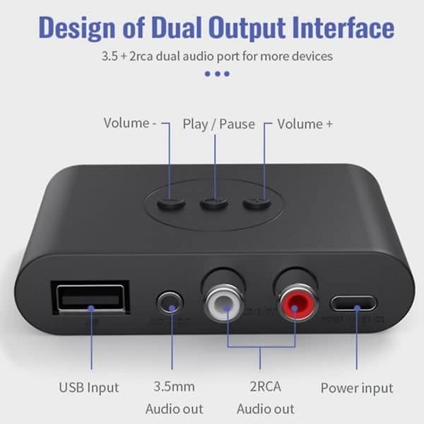 Bluetooth 5.2 lydmottaker med USB, RCA og Aux-inngang -FX-