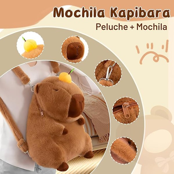 Capybara Ryggsäck, Plysch Capybara Leksaksväska för Fest, Semester, Män-P7-