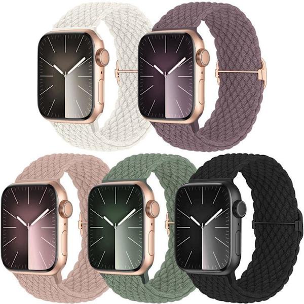 5-pack flätade Solo Loop-armband kompatibla med Apple Watch-FX-