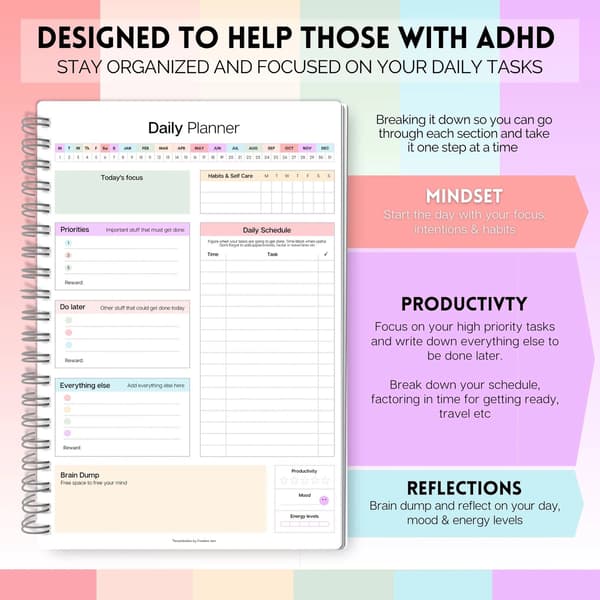 ADHD Daily Planner, Productivity Organizer, Focus & Time Management Journal-FX-