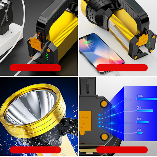 Superstark handhållen LED-spotlight ficklampa kraftfull