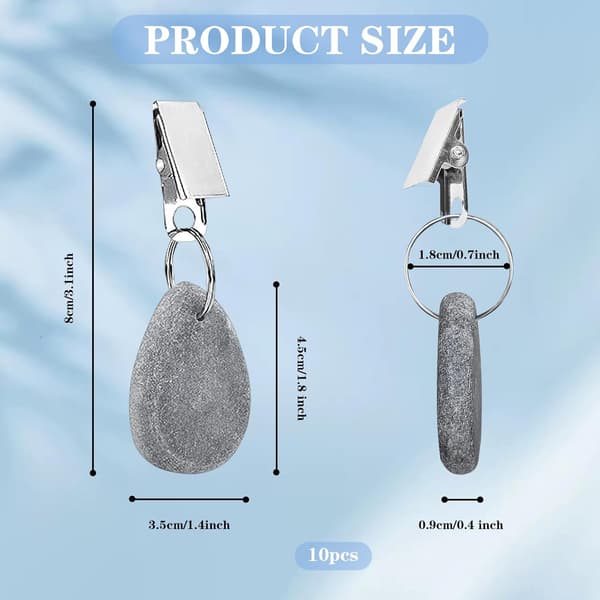 10 Pieces Sturdy Tablecloth Weights, Tablecloth Weights with Clips, Natural Marble Tablecloth Weights in Grey Drop Shape, Tablecloth Pendant for Outdoor Use-FX-
